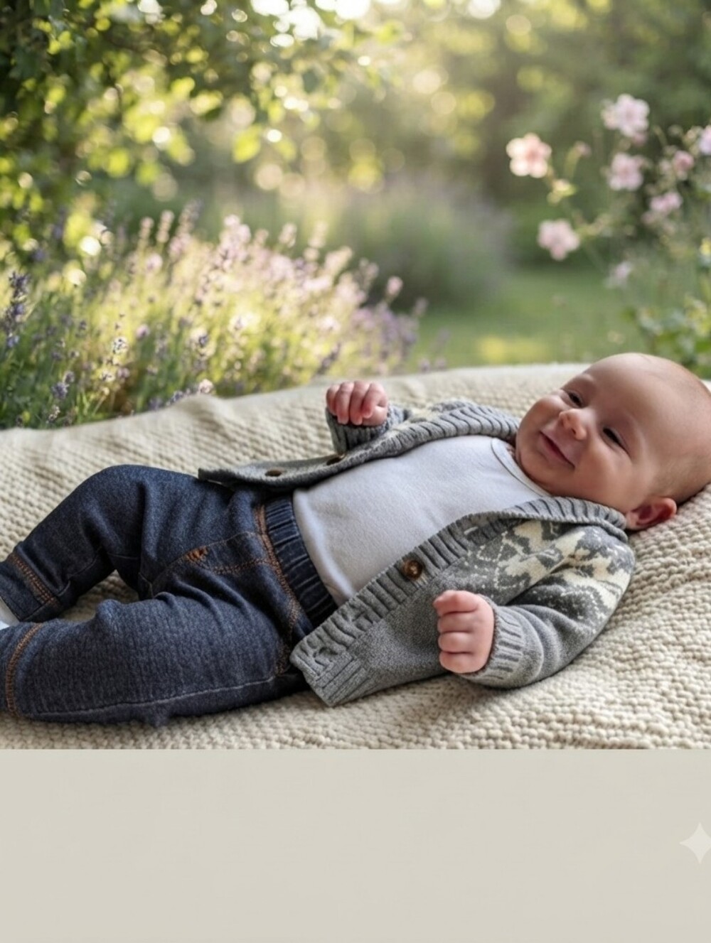 Gray Patterned Cardigan and Pants Set